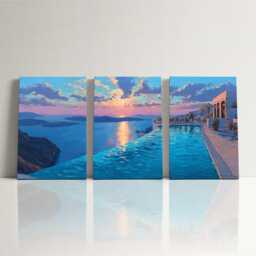 Santorini Greece Cliffside 3 Panel Split Canvas Wall Art Summers Day Summer Cityscape Oil Painting Framed Home Decor - thumbnail 3