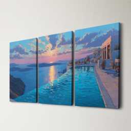 Santorini Greece Cliffside 3 Panel Split Canvas Wall Art Summers Day Summer Cityscape Oil Painting Framed Home Decor