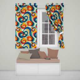 Abstract Circular Swirl Rings Colorful Seamless Pattern Readymade Eyelet Ring Top Thermal 100% Blackout Curtains - thumbnail 1