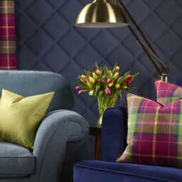 Orange Check Shetland Wool Cushion - Velvet Reverse, Feather Filled Tartan Made in England - thumbnail 4