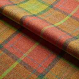 Orange Check Shetland Wool Cushion - Velvet Reverse, Feather Filled Tartan Made in England - thumbnail 2