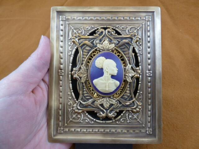 Framed Cameos African American Woman Purple + Ivory Victorian Scrolled Floral Design Brass Frame Wall Shelf Desk Hanging Art Cfa10-1 - image 1