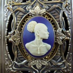 Framed Cameos African American Woman Purple + Ivory Victorian Scrolled Floral Design Brass Frame Wall Shelf Desk Hanging Art Cfa10-1 - thumbnail 2