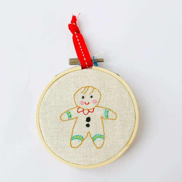 Gingerbread Man Hand Embroidered Hoop - Christmas Wall Art Hanging Decoration