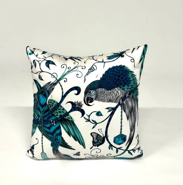 Scatter Cushion in Audubon Jungle Teal & White Bird Design Clarke Bird Pattern Pillow Blue Green Cotton - image 1