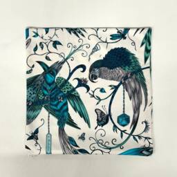 Scatter Cushion in Audubon Jungle Teal & White Bird Design Clarke Bird Pattern Pillow Blue Green Cotton - thumbnail 3