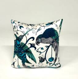 Scatter Cushion in Audubon Jungle Teal & White Bird Design Clarke Bird Pattern Pillow Blue Green Cotton