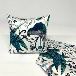Scatter Cushion in Audubon Jungle Teal & White Bird Design Clarke Bird Pattern Pillow Blue Green Cotton - thumbnail 2