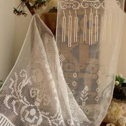 Victorian Lace Curtain Panel Burlap Ruffle, French Country Style - 98 - thumbnail 2