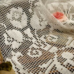 Victorian Lace Curtain Panel Burlap Ruffle, French Country Style - 98 - thumbnail 3