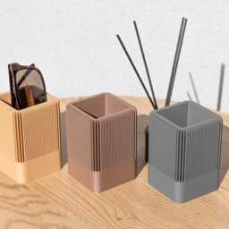 Modern Ribbed Square Organizer in Earthy Tones - Minimalist Desk, Vanity, Or Home Storage Solution, Office Design Decor - thumbnail 3
