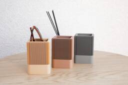Modern Ribbed Square Organizer in Earthy Tones - Minimalist Desk, Vanity, Or Home Storage Solution, Office Design Decor - thumbnail 1