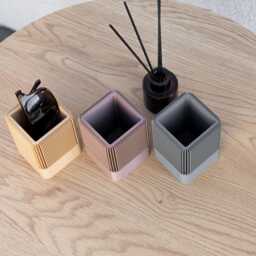 Modern Ribbed Square Organizer in Earthy Tones - Minimalist Desk, Vanity, Or Home Storage Solution, Office Design Decor - thumbnail 2