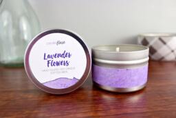 Lavender Flowers Soy Candle in 4Oz Tin - Candles Handmade Vegan
