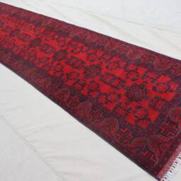 Red 13 Ft Runner Rug Afghan Vintage Rug, Bukhara Design Khal Muhammadi Handmade High Pile Wool Turkmen Tribal Rug 85x400 cm 3x10 - thumbnail 2