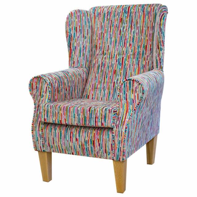 Rainbow Striped Wingback Handmade Armchair - Luxury Accent Chair Extravaganza Fabric British Custom Made - image 1