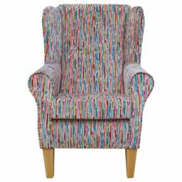 Rainbow Striped Wingback Handmade Armchair - Luxury Accent Chair Extravaganza Fabric British Custom Made - thumbnail 2
