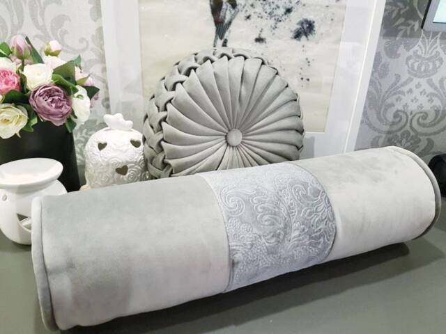 Grey Decorative Velvet Bolster Pillow// Handmade Cushion// Decorative Grey Luxury Pillow // - image 1