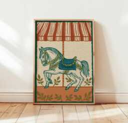 Carousel Horse Wall Art - Folk Animal Print Vintage Circus Poster Nursery Decor