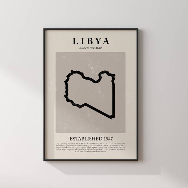 Libya Map Vintage Abstract Wall Art Print Picasso + Matisse Inspired Travel Poster - image 1