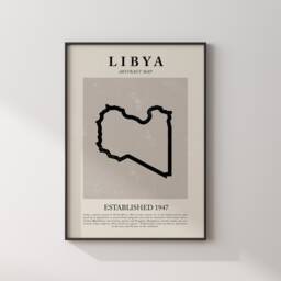 Libya Map Vintage Abstract Wall Art Print Picasso + Matisse Inspired Travel Poster - thumbnail 1
