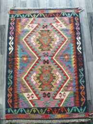 Multicolour Kilim Rug, Handmade Artisan Afghan Turkish Persian Navajo Scandinavian Bohemian Flatweave Natural Wool Rug 150x104 cm - thumbnail 1