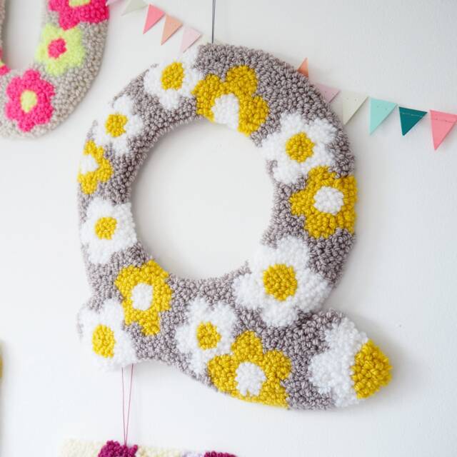 Yellow, White & Grey Custom Letter Nursery Wall Hanging With Daisy Flowers - image 1