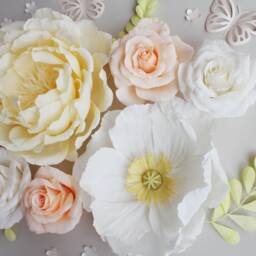 Set Of Large Paper Flowers in White Yellow & Orange For Nursery Wall Decor, Girl's Room Decoration - thumbnail 2