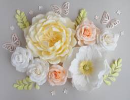 Set Of Large Paper Flowers in White Yellow & Orange For Nursery Wall Decor, Girl's Room Decoration - thumbnail 1