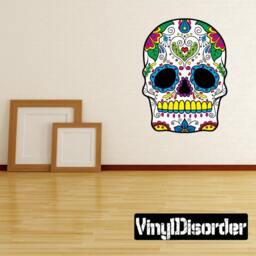 Sugar Skull Wall Decal - Fabric Vinyl Removable & Reusable Sugarskulluscolor035Et