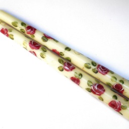 Hand Painted Rose Taper Candles Romantic Victorian Decor, Set Of 2 - thumbnail 2