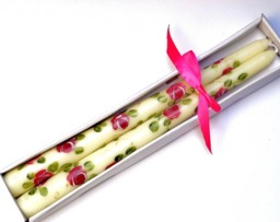 Hand Painted Rose Taper Candles Romantic Victorian Decor, Set Of 2 - thumbnail 1