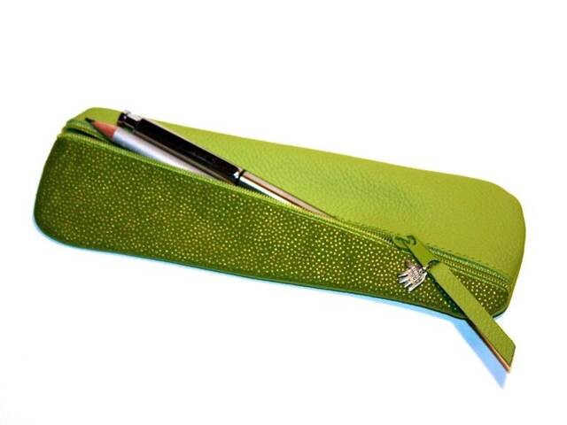 Green Gold Diagonal Pencil Case Leather & Fabric Leather Green Gold - image 1