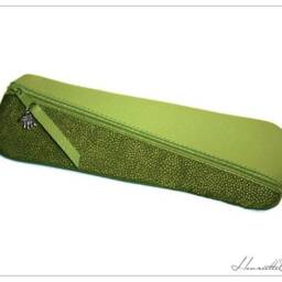 Green Gold Diagonal Pencil Case Leather & Fabric Leather Green Gold - thumbnail 2