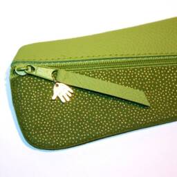 Green Gold Diagonal Pencil Case Leather & Fabric Leather Green Gold - thumbnail 3