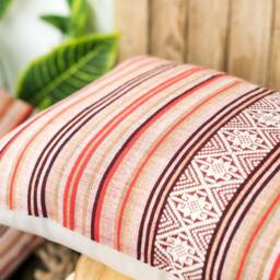 striped Brocade Lumbar Pillow Cover - Handwoven Cotton, Orange Purple Beige - thumbnail 4