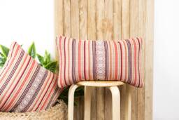 striped Brocade Lumbar Pillow Cover - Handwoven Cotton, Orange Purple Beige