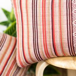 striped Brocade Lumbar Pillow Cover - Handwoven Cotton, Orange Purple Beige - thumbnail 2