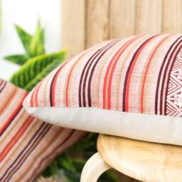 striped Brocade Lumbar Pillow Cover - Handwoven Cotton, Orange Purple Beige - thumbnail 3