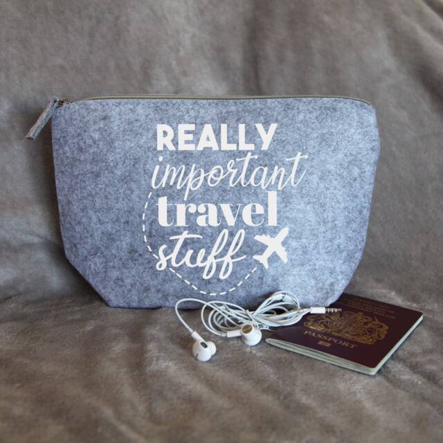 Really Important Travel Stuff Felt Pouch Bag, Travel Gift, Accessories, Gift For Her, Passport Holder - image 1
