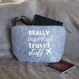 Really Important Travel Stuff Felt Pouch Bag, Travel Gift, Accessories, Gift For Her, Passport Holder - thumbnail 2