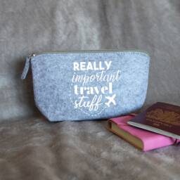 Really Important Travel Stuff Felt Pouch Bag, Travel Gift, Accessories, Gift For Her, Passport Holder - thumbnail 3
