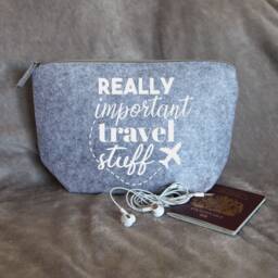 Really Important Travel Stuff Felt Pouch Bag, Travel Gift, Accessories, Gift For Her, Passport Holder