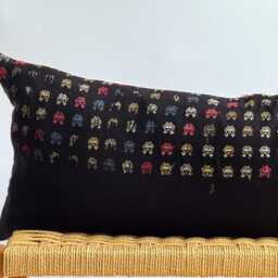 Vintage Hmong Hemp Pillow Handwoven Tribal Textile, Navy Batik - thumbnail 2