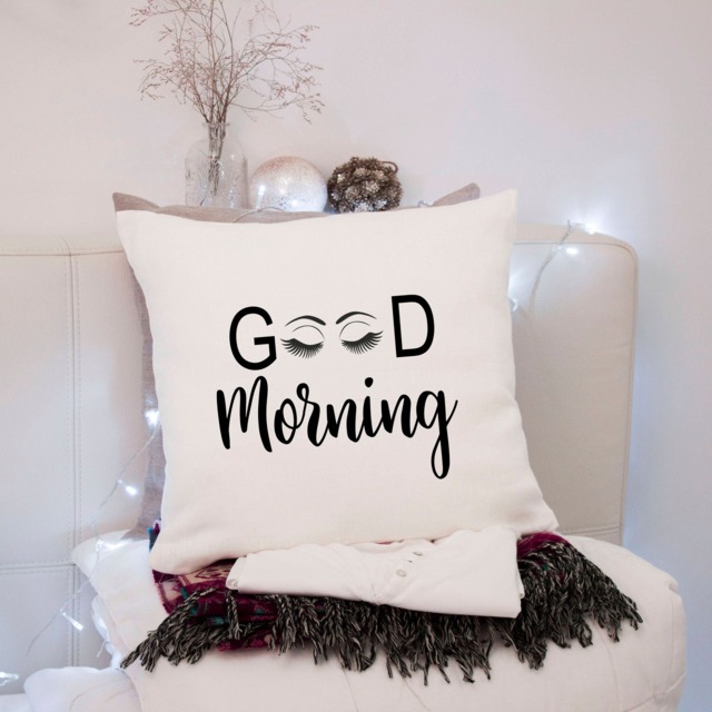 Good Morning ~ Eyelashes Cushion Pillow Including Infill Natural Or Black - image 1