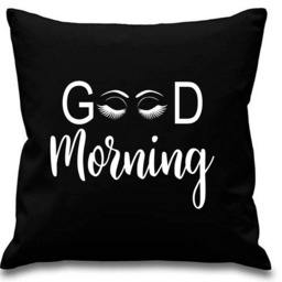 Good Morning ~ Eyelashes Cushion Pillow Including Infill Natural Or Black - thumbnail 3