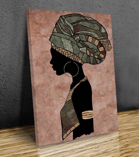 African Portrait Lady Textured Light Red Wall Art Canvas Prints Framed On Bars Art, Hangins , Home Decor, Print - image 1