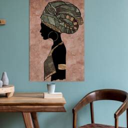 African Portrait Lady Textured Light Red Wall Art Canvas Prints Framed On Bars Art, Hangins , Home Decor, Print - thumbnail 3