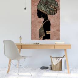 African Portrait Lady Textured Light Red Wall Art Canvas Prints Framed On Bars Art, Hangins , Home Decor, Print - thumbnail 2