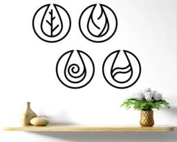 Four Elements Wall Art, Rustic Air, Water, Fire & Earth Metal Symbols For Home Office Decor, Piece Hanging